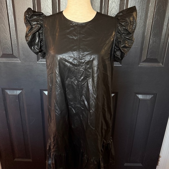 Pinch Dresses & Skirts - Anthropologie Pinch flutter sleeve faux leather Desi Mini Dress